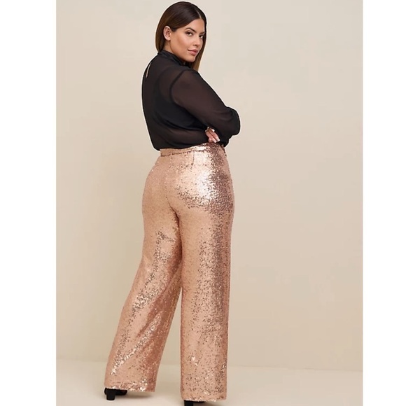 Torrid gold PULL-ON WIDE LEG SEQUIN HIGH-RISE PANT - Picture 2 of 10